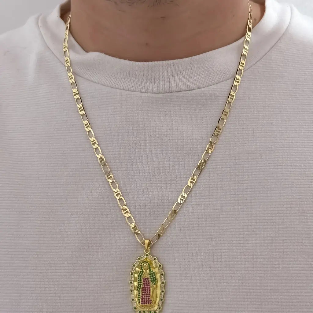Cadena De Caballero De Tejido 1X1 De 60cm-4mm De Grosor Con Dije De La Virgen De Guadalupe