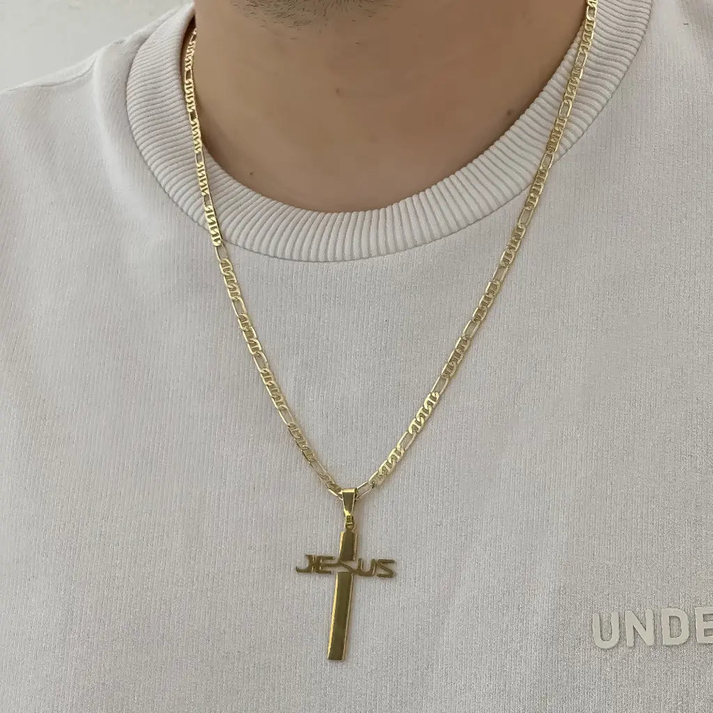 Cadena De Caballero De Tejido Cartier De 60cm-4mm De Grosor Con Dije De Cruz Jesus + Envío Gratis