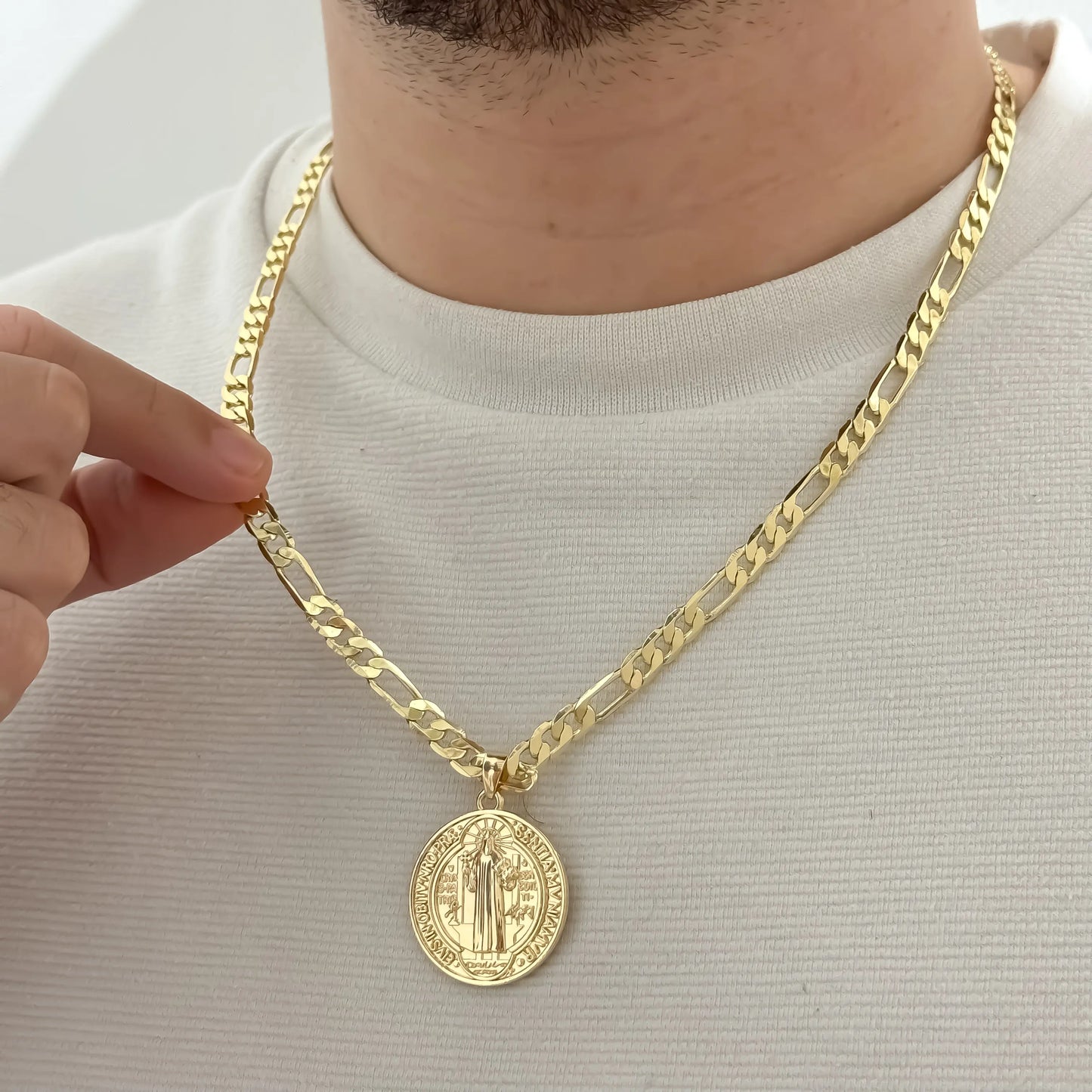 Cadena De Caballero De Tejido Cartier De 60cm-5mm De Grosor Con Dije De San Benito + Envío Gratis