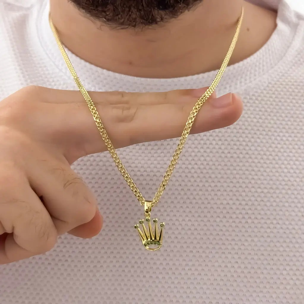 Cadena De Caballero De Tejido Chino De 60cm-3mm De Grosor Con Dije De Corona Cristal