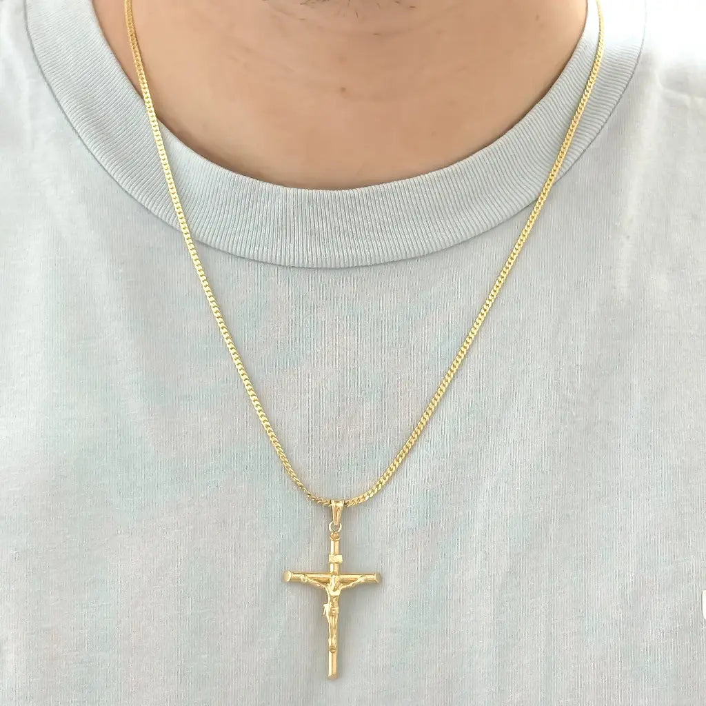 Cadena De Caballero De Tejido Cubana De 60cm-1mm De Grosor Con Dije De Crucifijo + Envío Gratis