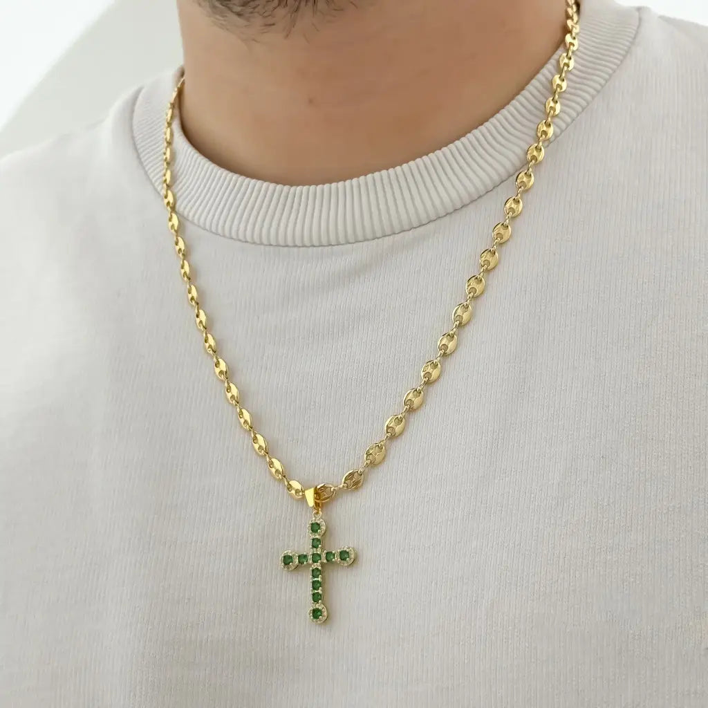 Cadena De Caballero De Tejido Gucci De 60cm-4mm De Grosor Con Dije De Cruz Verde + Envío Gratis