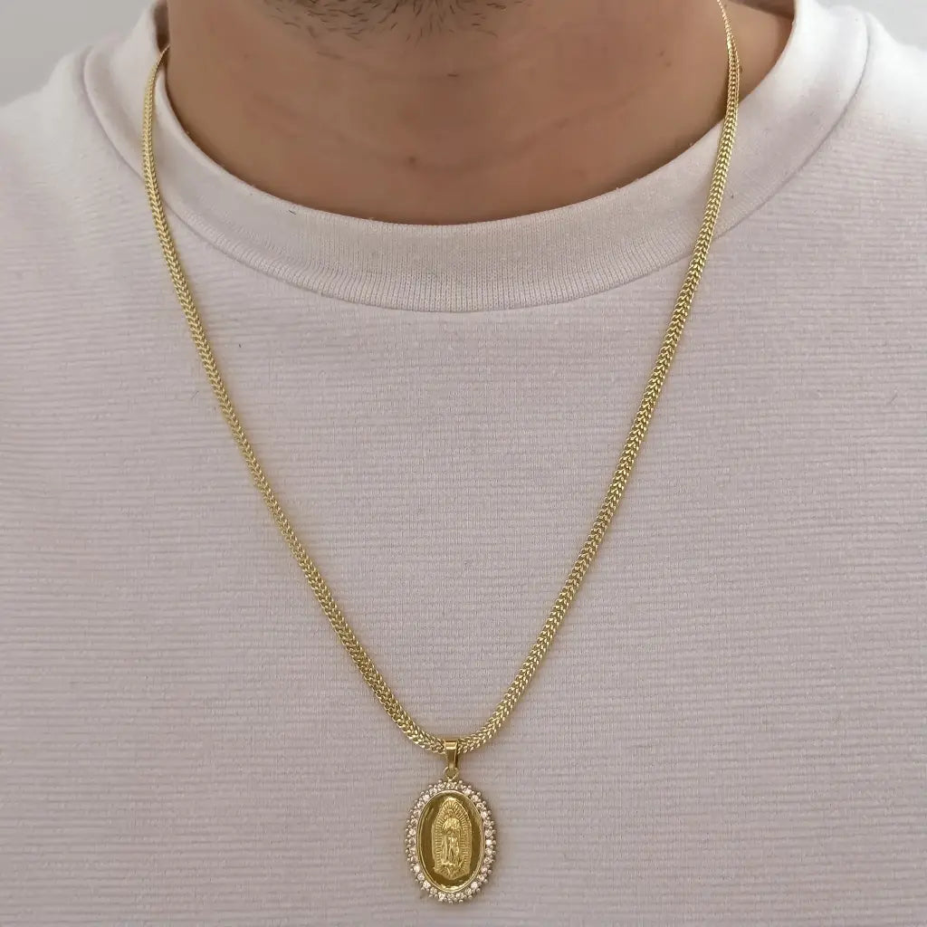 Cadena De Caballero De Tejido Sedusa De 60cm-3mm De Grosor con Dije De La Virgen De Guadalupe