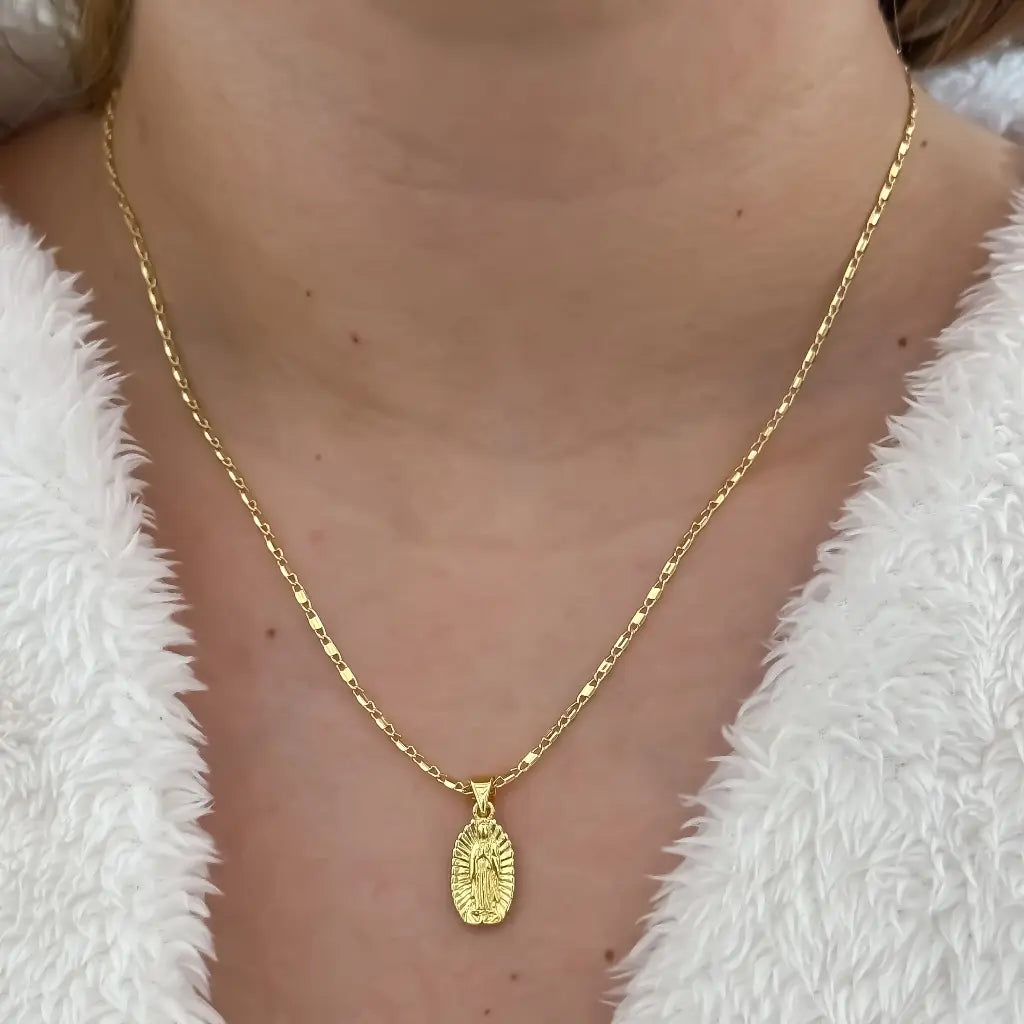 Cadena De Dama De Tejido Caracol De 50cm-2mm De Grosor Con Dije De La Virgen De Guadalupe