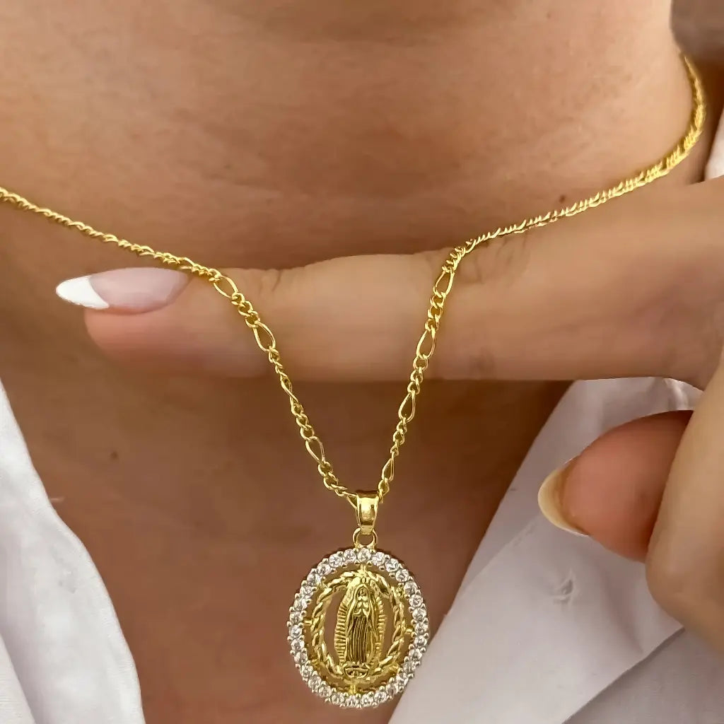 Cadena De Dama De Tejido Cartier Fina De 50cm-2mm De Grosor Con Dije De La Virgen De Guadalupe Cristal