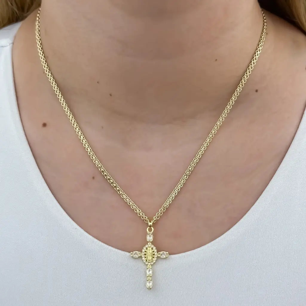 Cadena De Dama De Tejido Chino De 50cm-3mm De Grosor Con Dije De Cruz De La Virgen De Guadalupe Cristal