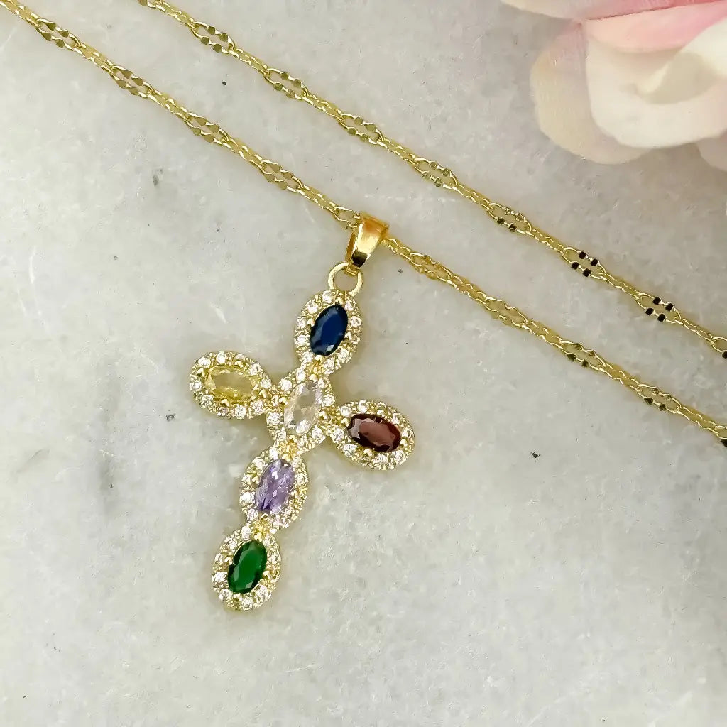 Cadena De Dama De Tejido Crispeta De 50cm-2mm De Grosor Con Dije De Cruz Cristal + Envío Gratis