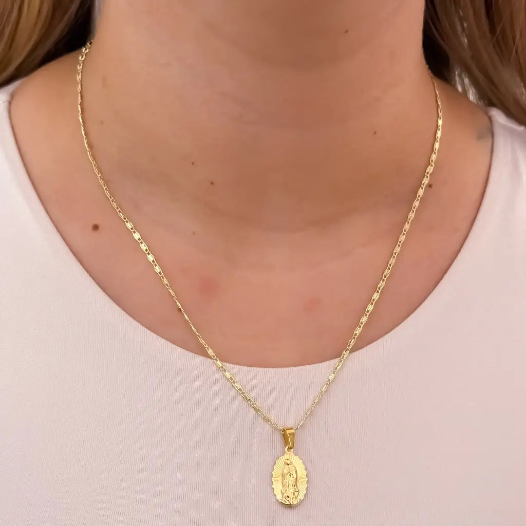 Cadena De Dama De Tejido Crispeta De 50cm-2mm De Grosor Con Dije De La Virgen De Guadalupe