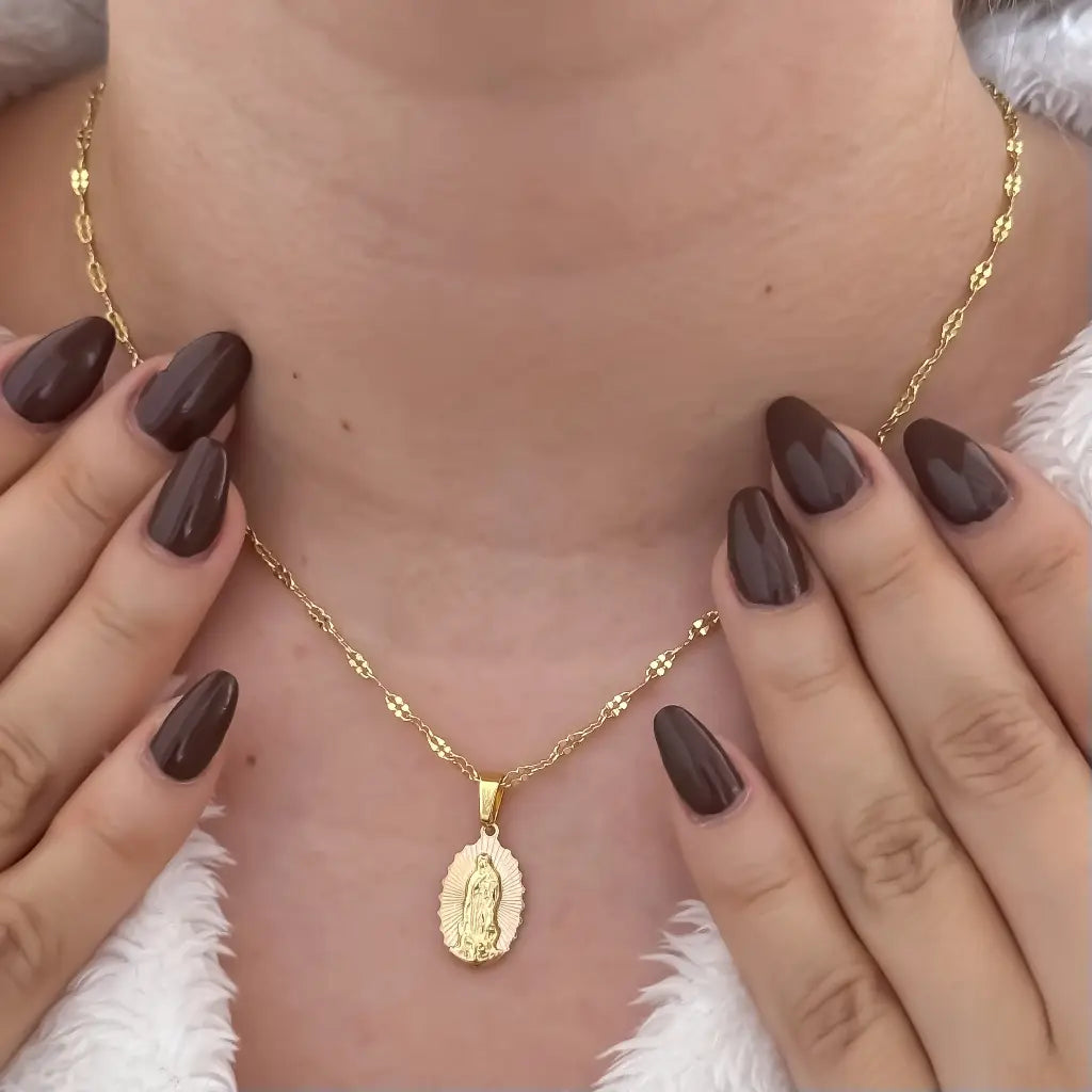 Cadena De Dama De Tejido Crispeta De 50cm-2mm Grosor Con Dije De La Virgen De Guadalupe