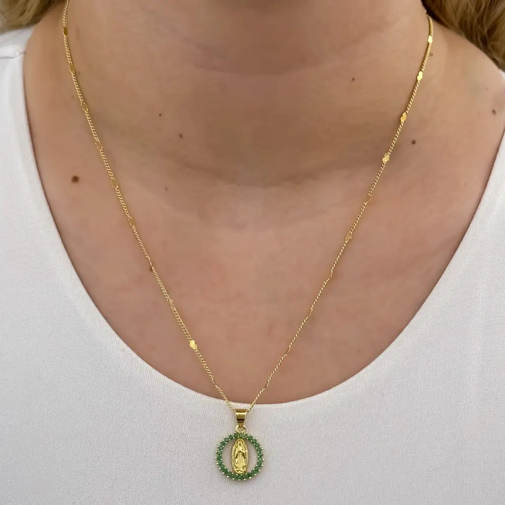 Cadena De Dama De Tejido Cubana Con Corazones De 60cm-2mm De Grosor Con Dije De La Virgen De Guadalupe