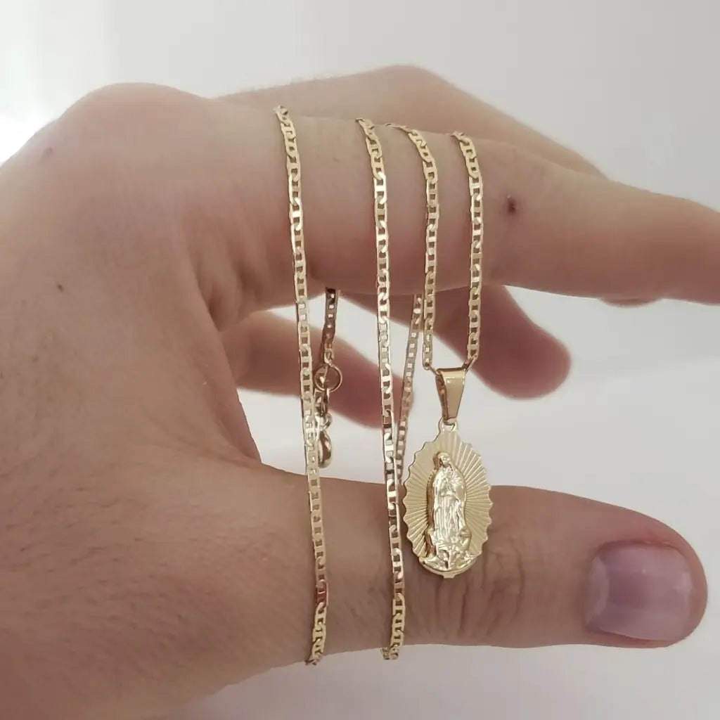 Cadena De Dama De Tejido Escalera De 50cm-3mm De Grosor Con Dije De La Virgen De Guadalupe + Envío Gratis