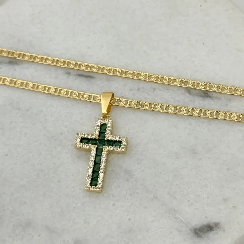 Cadena De Dama De Tejido Escalera Diamantada De 50cm-4mm De Grosor Con Cruz Verde + Envío Gratis