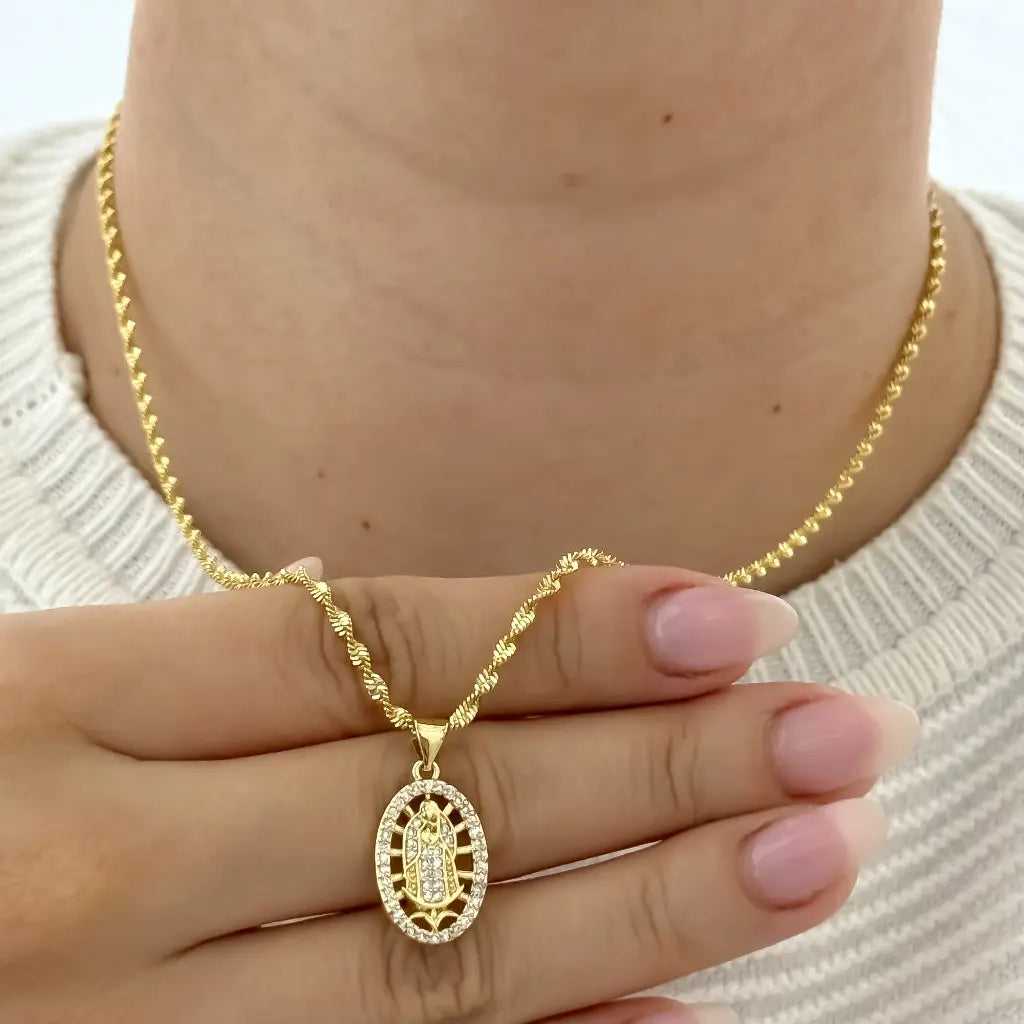 Cadena De Dama De Tejido Espiral De 50cm-2mm De Grosor Con Dije De La Virgen De Guadalupe + Envío Gratis