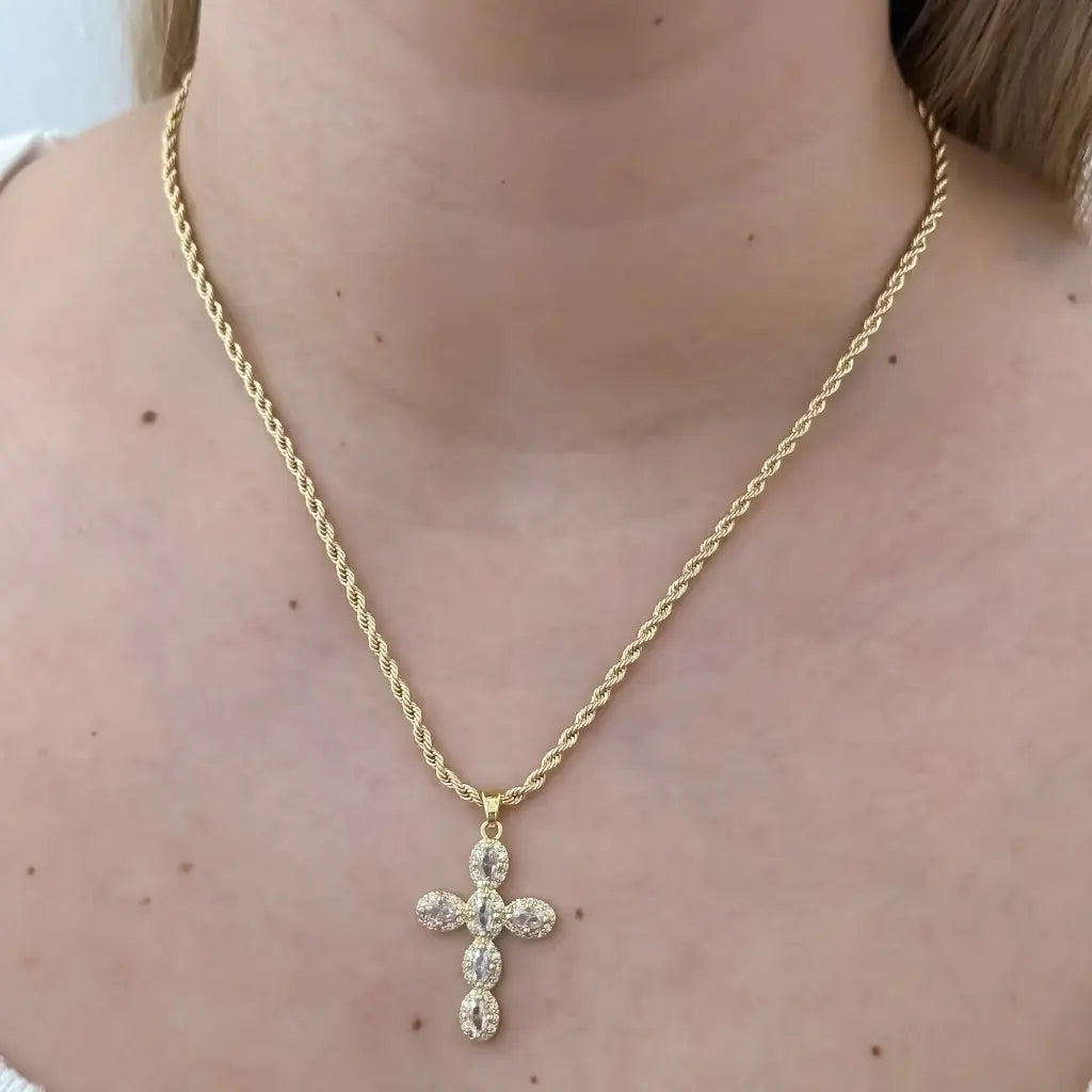 Cadena De Dama De Tejido Lazo De 50cm-3mm De Grosor Con Dije De Cruz Cristal