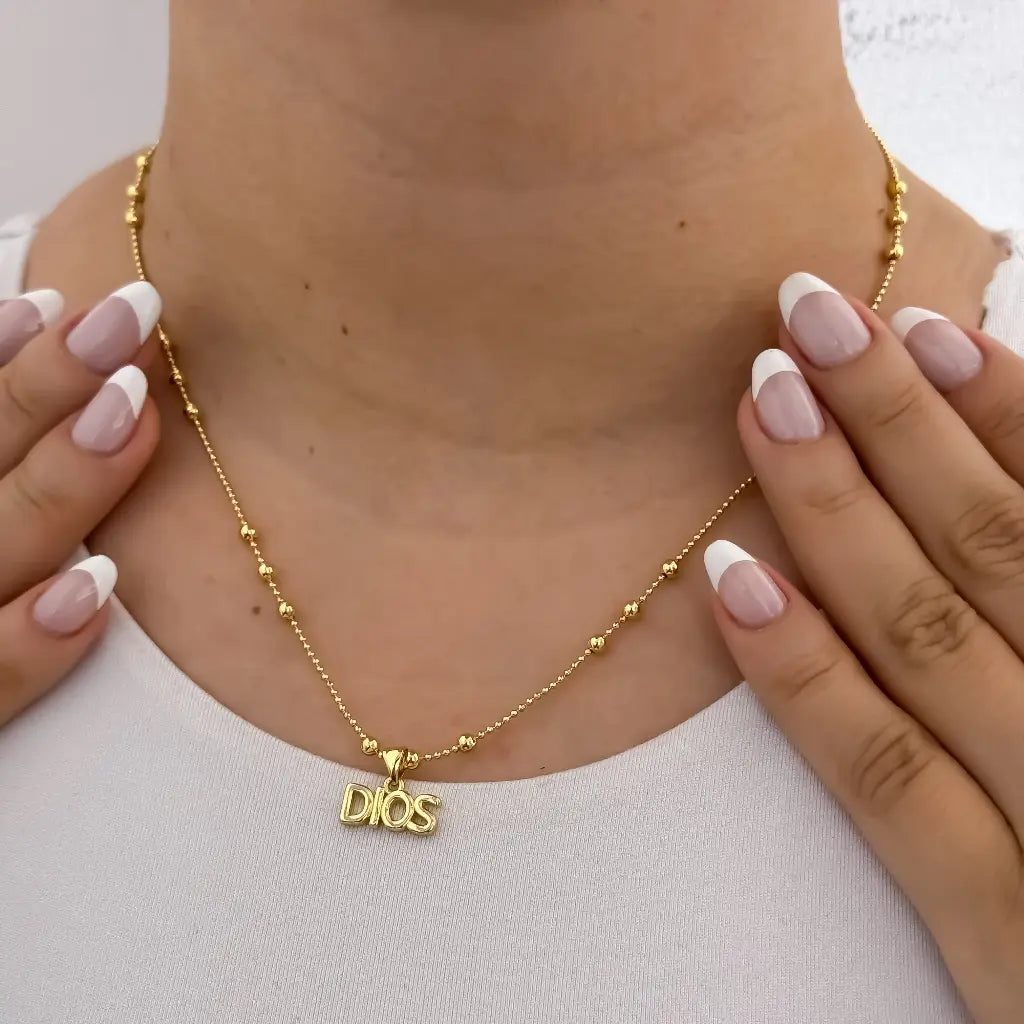 Cadena De Dama De Tejido Militar Con Balines De 50cm-3mm De Grosor Con Dije De DIOS