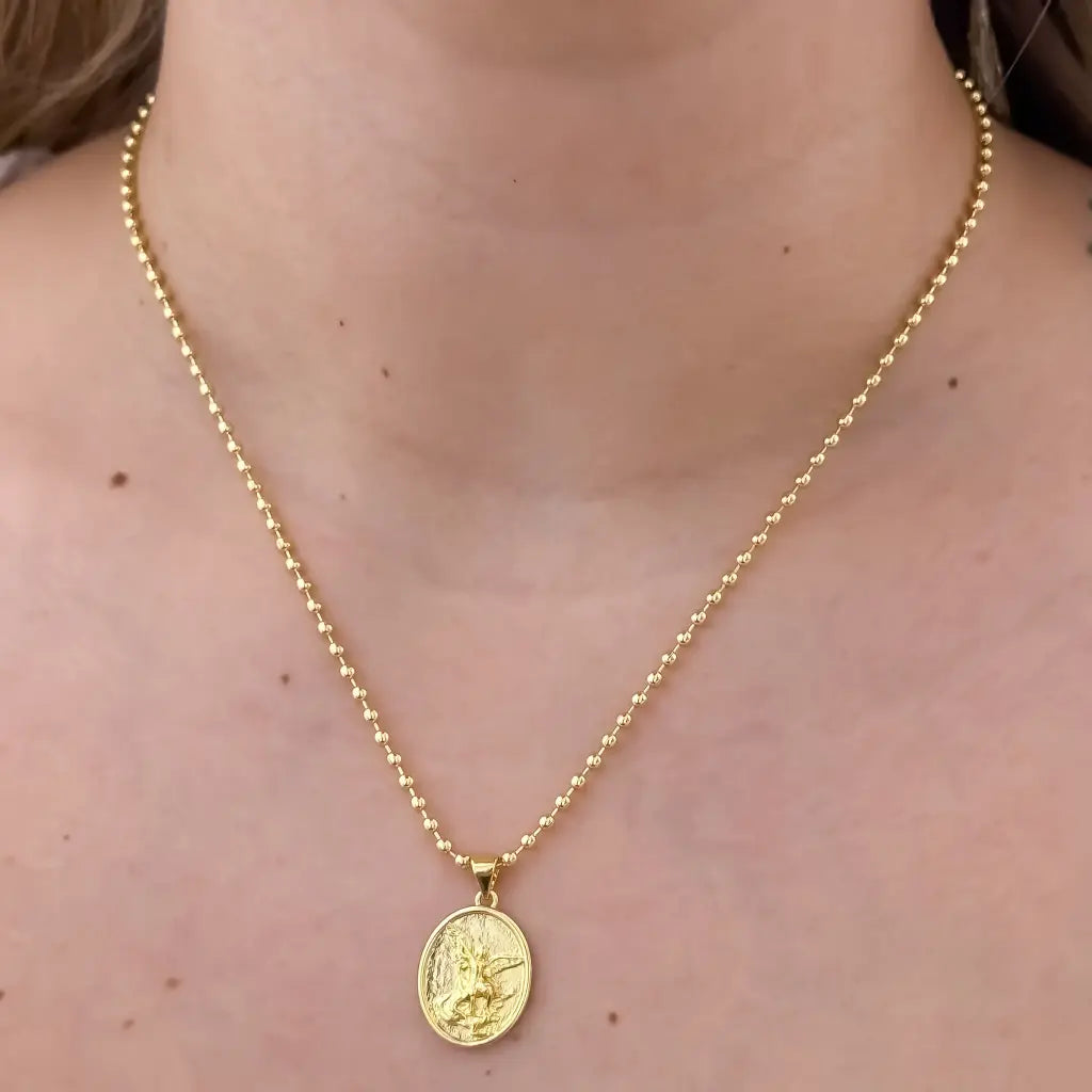 Cadena De Dama De Tejido Militar De 50cm-4mm De Grosor Con Dije De San Miguel