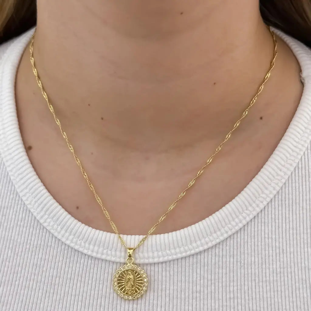 Cadena De Dama De Tejido Singapur De 50cm-2mm De Grosor Con Dije Cristal De La Virgen De Guadalupe