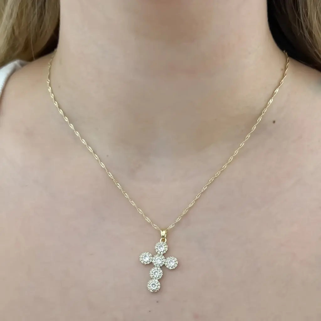 Cadena De Dama De Tejido Singapur De 50cm-2mm De Grosor Con Dije De Cruz Cristal