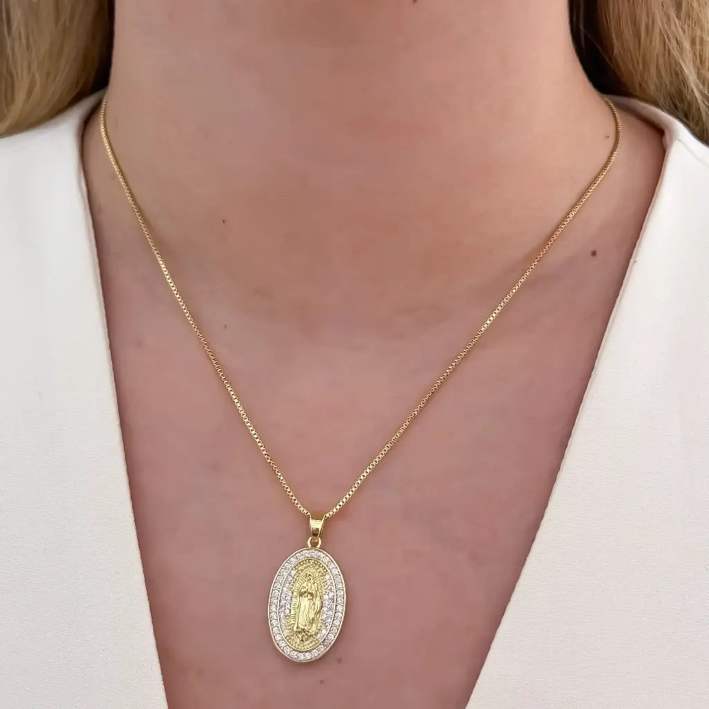 Cadena De Dama De Tejido Veneciano De 50cm-1mm De Grosor Con Dije De La Virgen De Guadalupe