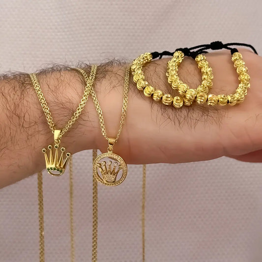 Cadenas Para Parejas De Tejido Chino Con Dijes Rolex Y Par De Manillas De Balines Italianos