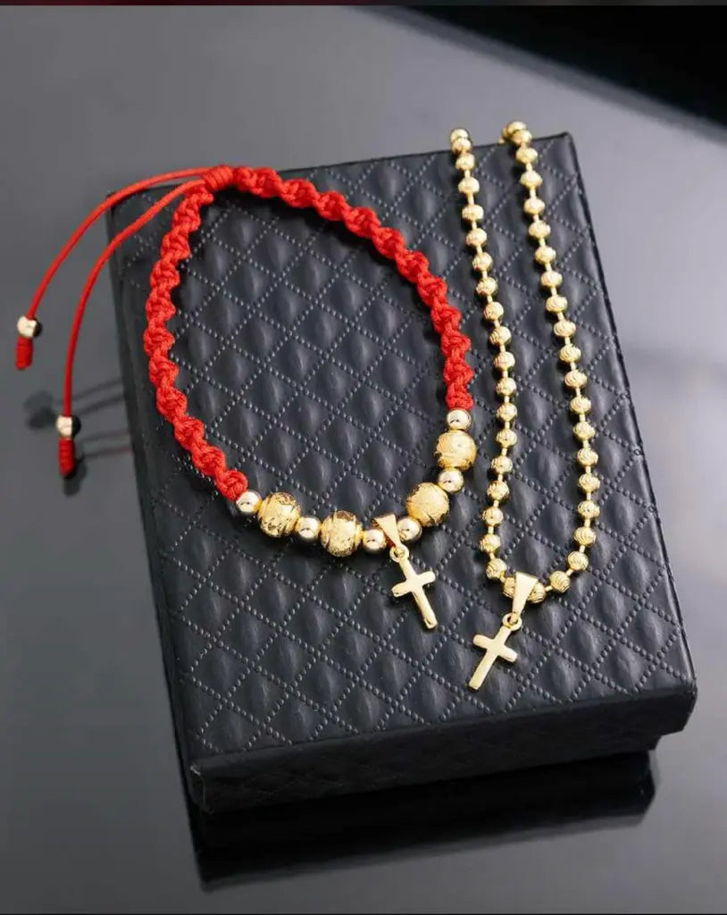 Conjunto De Caballero Con Cadena De Tejido Militar De 50cm-4mm De Grosor + Dije De Cruz + Manilla + Envío Gratis