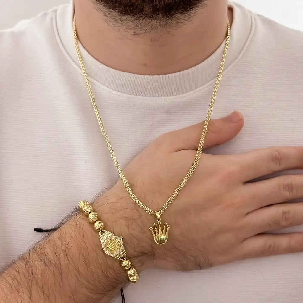 Conjunto De Caballero Con Cadena De Tejido Chino, Dije De Corona