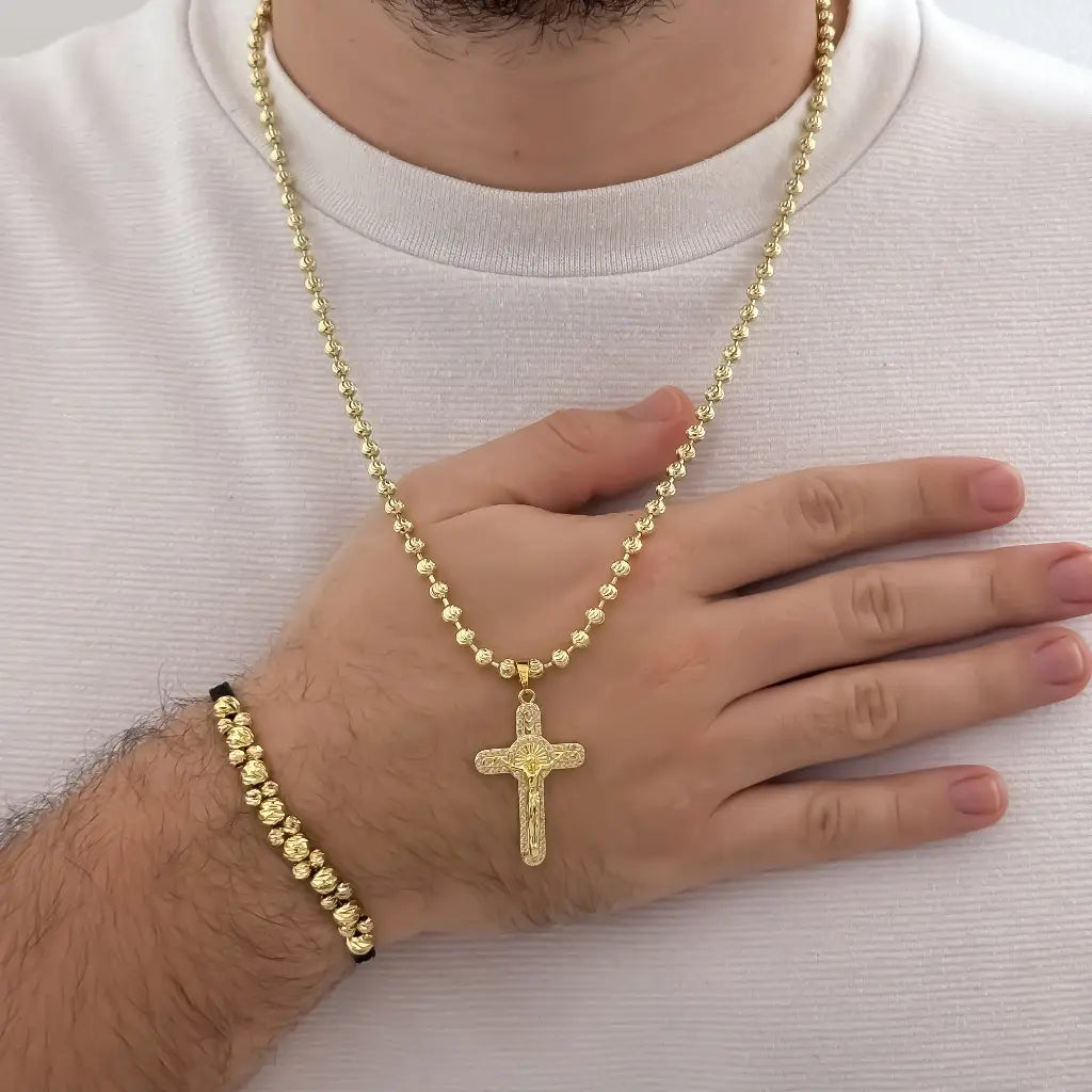 Conjunto De Caballero Con Cadena De Tejido Militar Con Dije De Crucifijo Cristal Y Manilla