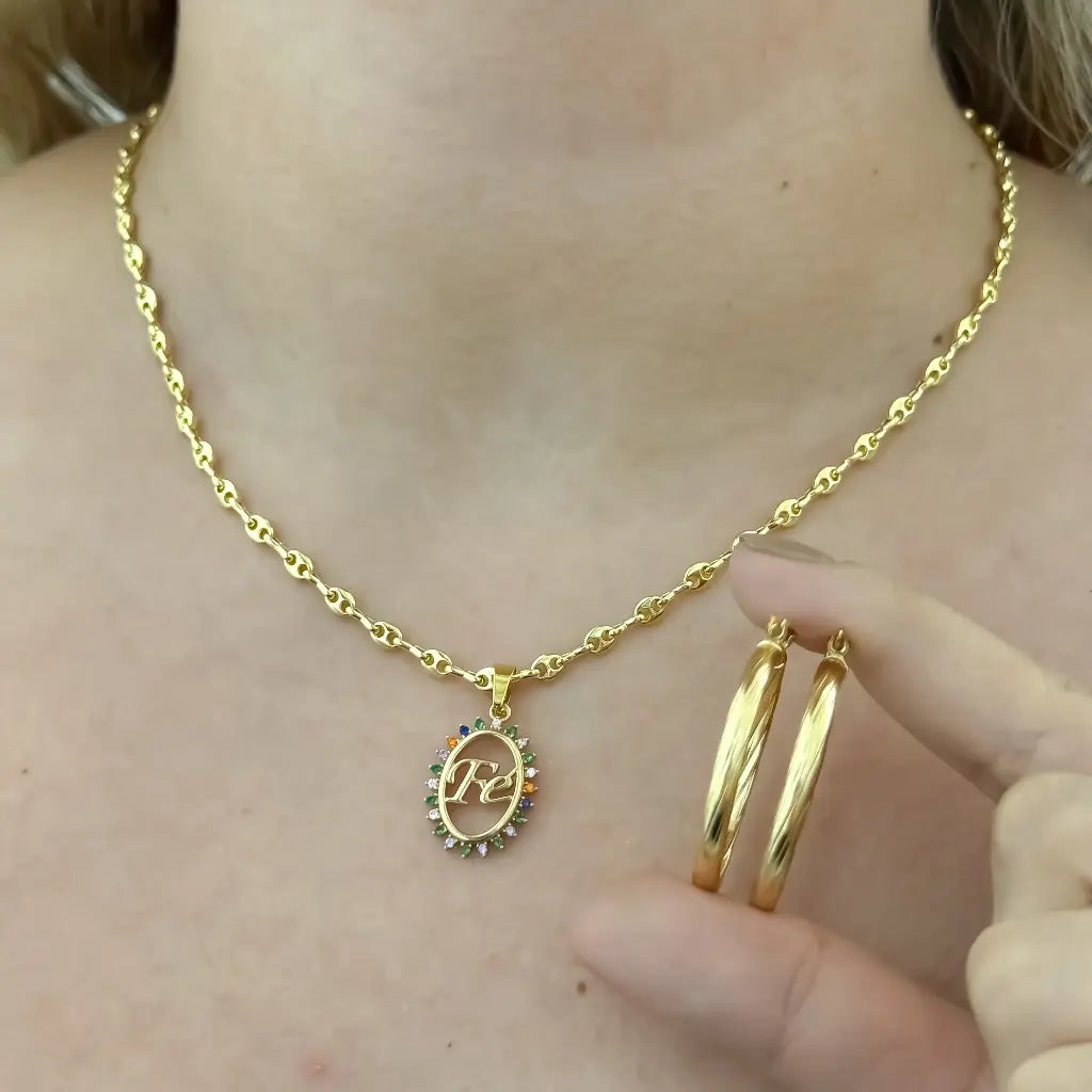 Conjunto De Dama Con Cadena Gucci, Dije De Fe Y Candongas De 30mm + Envío Gratis