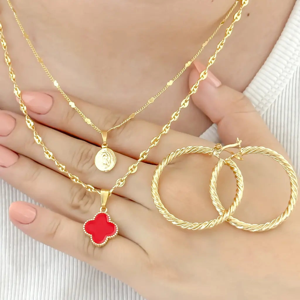 Conjunto De Dama Con Par De Cadenas Con Dijes Y Par De Candongas De 40mm + Envío Gratis