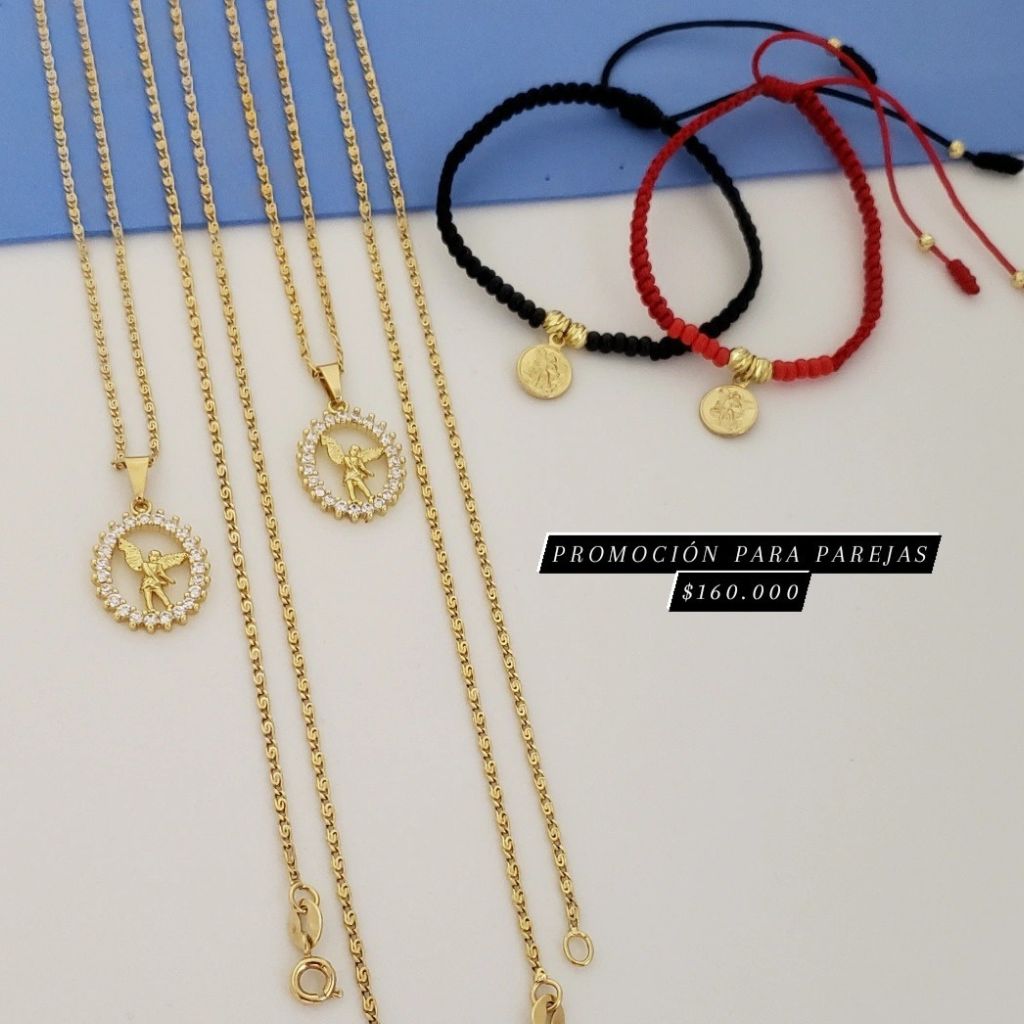 Conjunto de Cadenas para Pareja Tejido Caracol Dama 40m/2mm Hombre 50cm/2mm + Dije Gratis San Miguel A