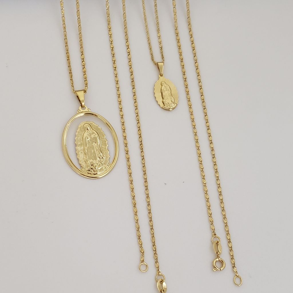 Conjunto de Cadenas para Parejas Tejido Caracol Dama 40cm/2mm Hombre 50cm/2mm + Dije Gratis Virgen Guadalupe + Envio Gratis