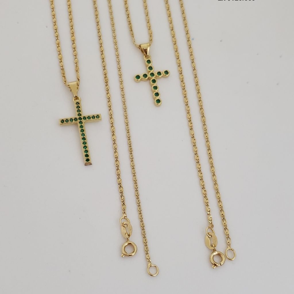 Conjunto de Cadena Tejido Caracol para Parejas Dama 40cm/2mm Hombre 50cm/2mm + Dije Gratis de Cruz Verde + Envio Gratis