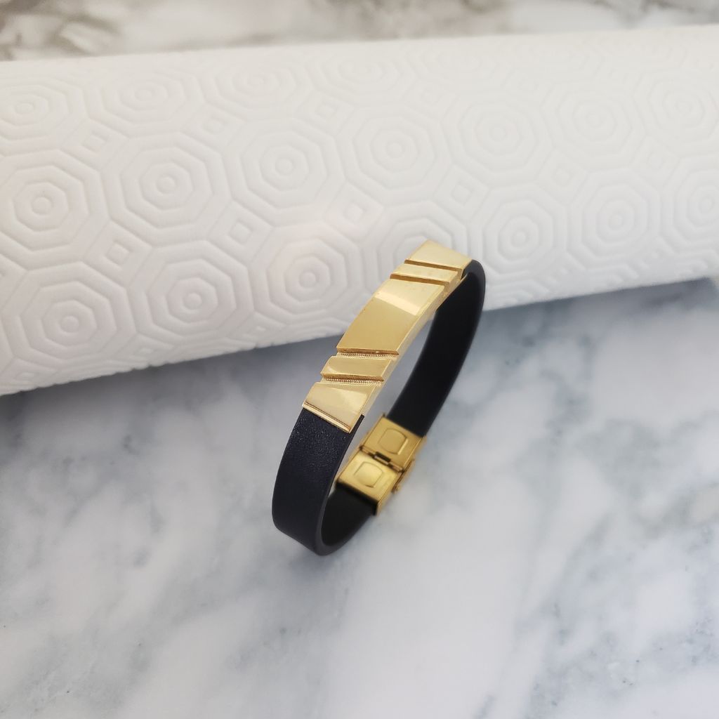 Pulseras para Caballero en Cuero 5mm Placa Oro Laminado 18K + Envio Gratis