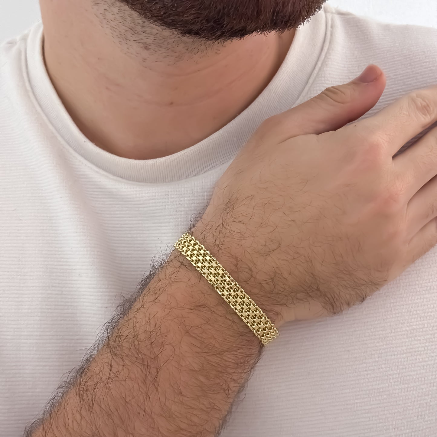 Pulsera Tejido Chino Gruesa de Hombre de 10mm de Grosor en Oro Laminado 18k con Garantia de por vida