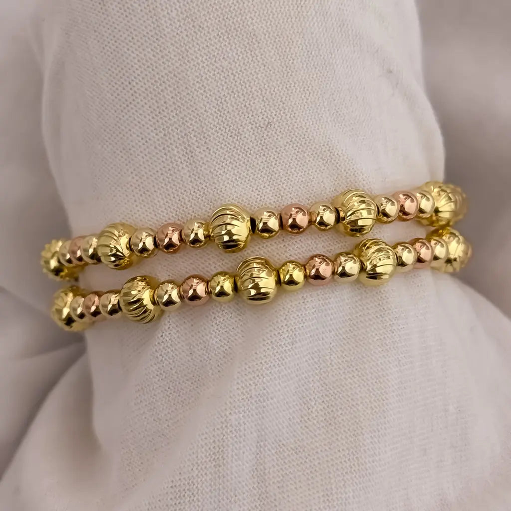 Par De Manillas De Balines Lisos E Italianos Rosas Y Dorados