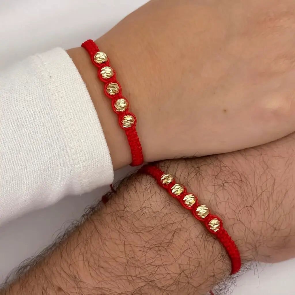 Par De Manillas Para Parejas En Tejido Rojo Y Balines Italianos