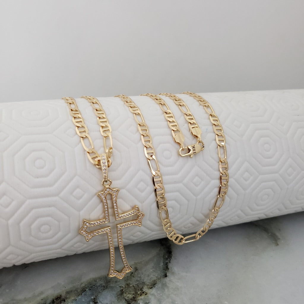 Cadena De Caballero De Tejido Escalera De 60cm-4mm De Grosor + Dije De Cruz Cristal + Envío Gratis