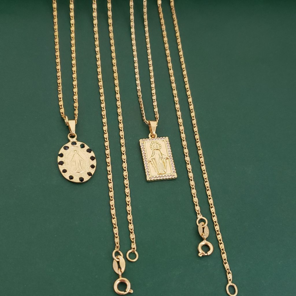 Combo de Cadenas para Pareja Tejido Caracol Dama 40cm-2mm Hombre 50cm-2mm + Dije Gratis de Virgen Milagrosa + Envio Gratis