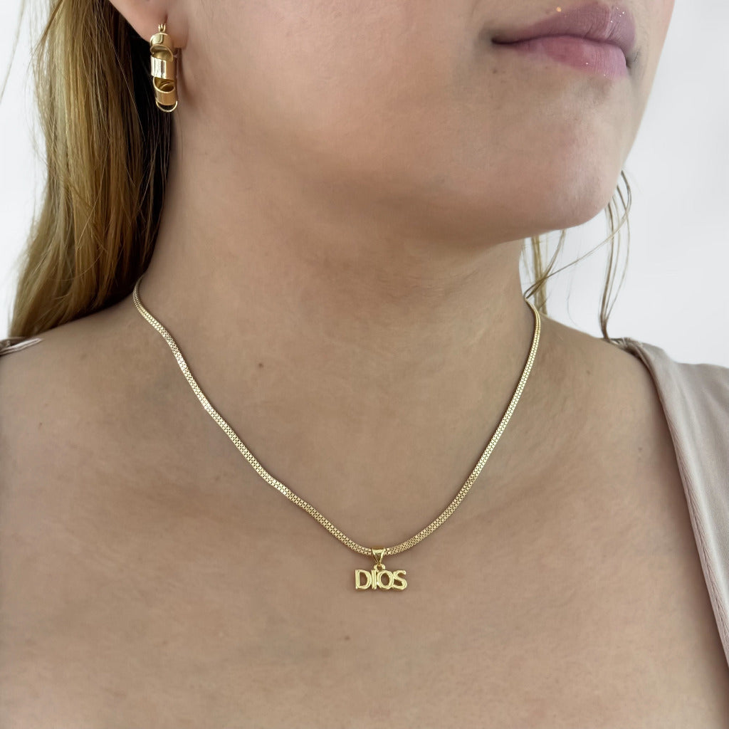 Cadena De Dama De Tejido Veneciano Doble Carril + Dije De Dios + Envío Gratis