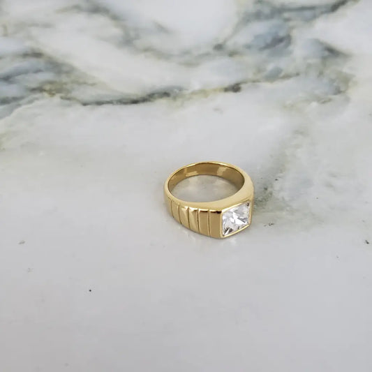 Anillo De Caballero De Cristal  Cuadrado Blanco + Envío Gratis