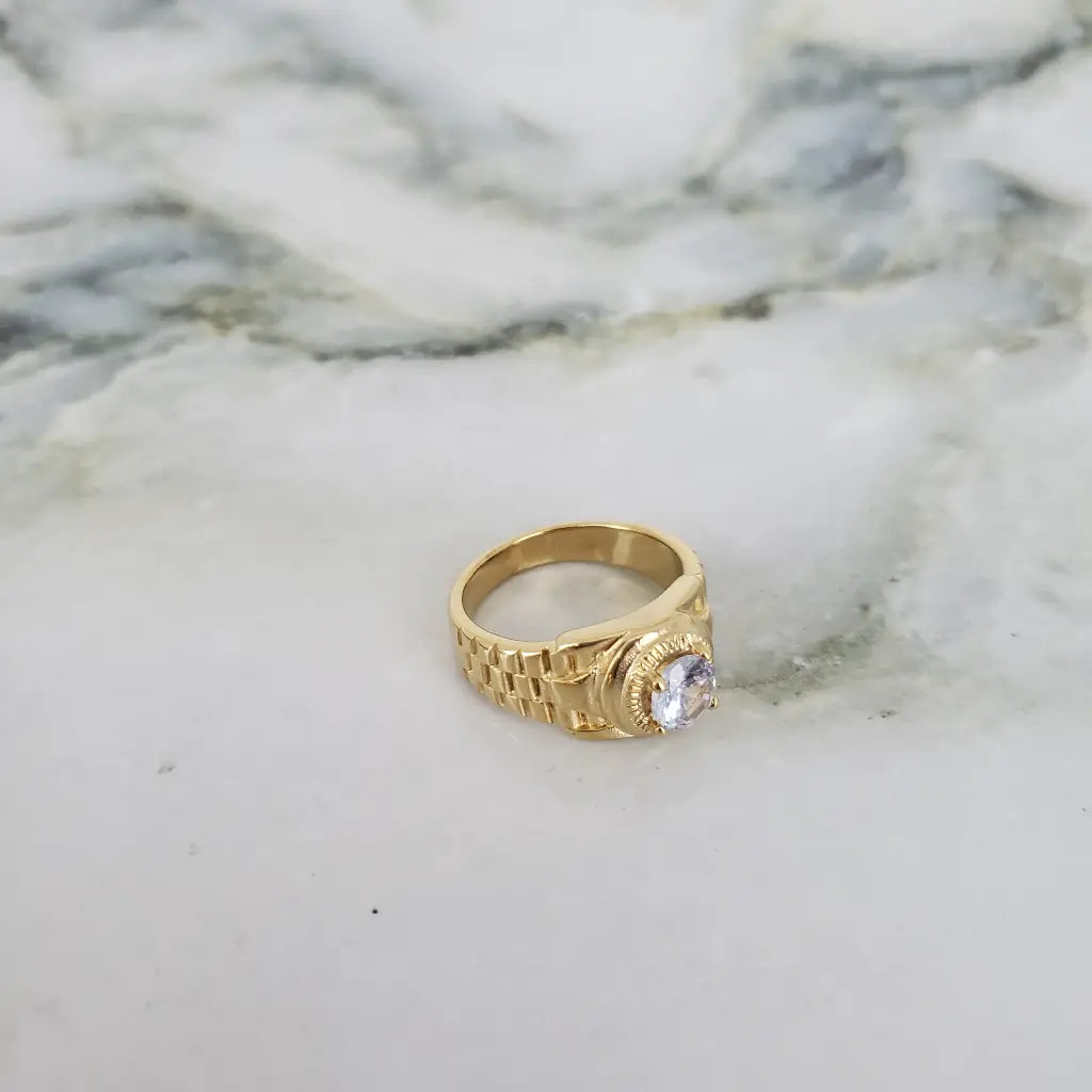 Anillo De Caballero De Grabado Cubico Con Cristal Blanco + Envío