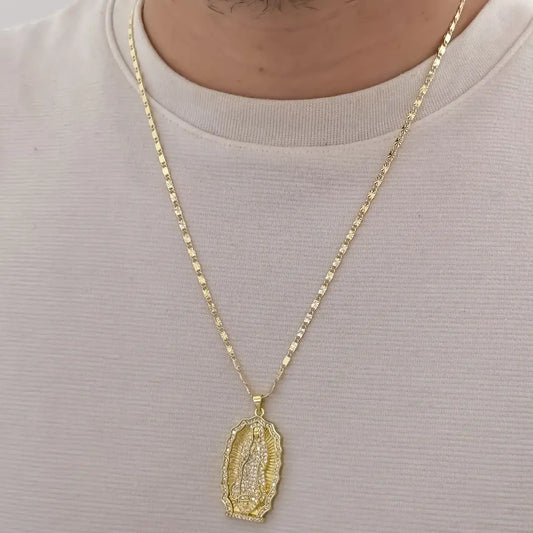 Cadena De Caballero De Tejido Caracol Con Destellos De 60cm-2mm De Grosor Con Dije De La Virgen De Guadalupe