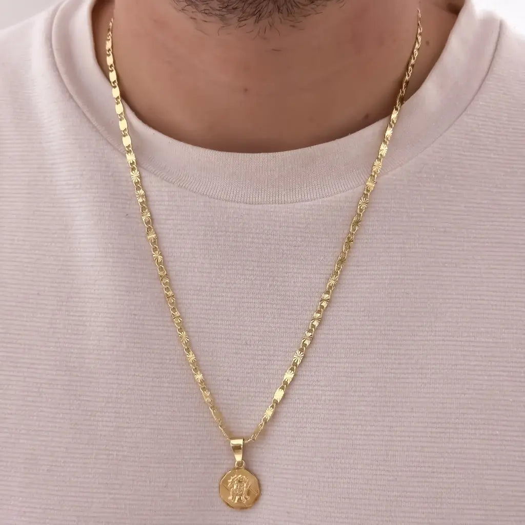 Cadena De Caballero De Tejido Caracol Con Destellos De  60cm-3mm De Grosor Con Dije Del Sagrado Rostro
