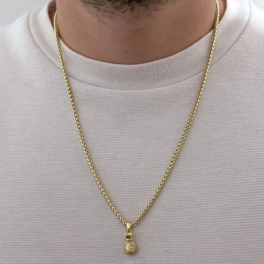 Cadena De Caballero De Tejido Franco De 60cm-3mm De Grosor Con Dije De Bolsa De Dinero