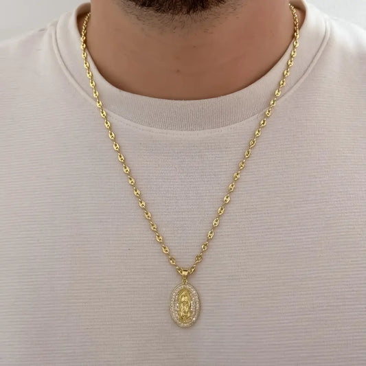 Cadena De Caballero De Tejido Gucci De 60cm-4mm De Grosor Con Dije De La Virgen De Guadalupe Cristal