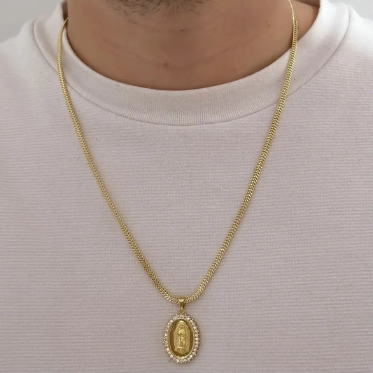 Cadena De Caballero De Tejido Sedusa De 60cm-3mm De Grosor con Dije De La Virgen De Guadalupe