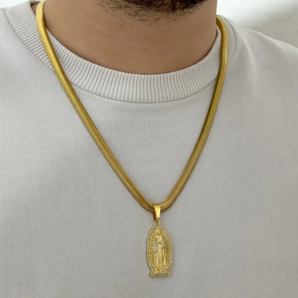 Cadena De Caballero De Tejido Serpiente De 5mm Con Dije De La Virgen De Guadalupe + Envío Gratis