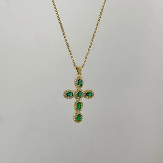 Cadena De Dama De Tejido Aros Con Dije De Cruz Verde + Envío Gratis