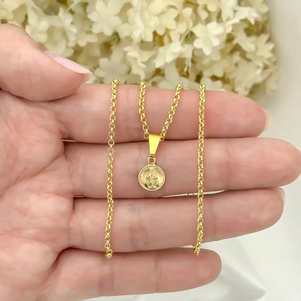 Cadena De Dama De Tejido Aros Con Dije De La Virgen Milagrosa + Envío Gratis