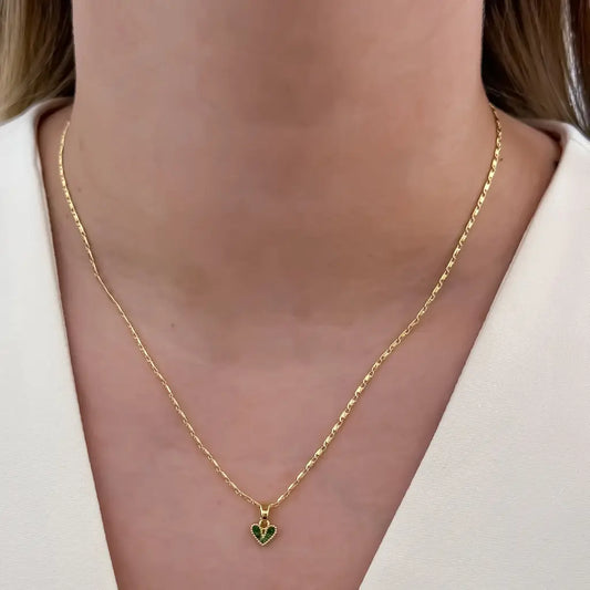Cadena De Dama De Tejido Caracol De 50cm-1mm De Grosor Con Dije De Corazón Verde